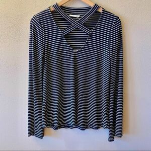 Lush Blue & White Striped Strappy V-Neck Flowy Shirt